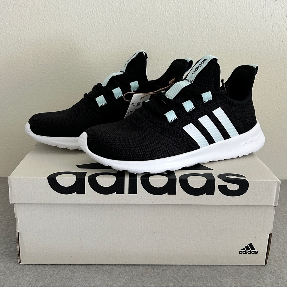 Adidas Girl Cloudfoam Pure 2.0 Running Shoes Size 4 Core Black /Almost Blue